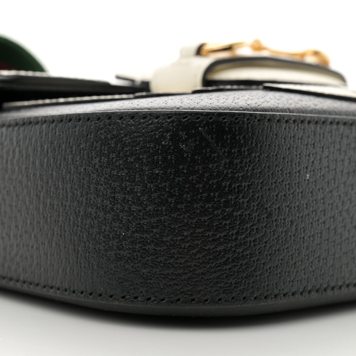 X ADIDAS Textured Dollar Calfskin Web Trefoil Mini Horsebit 1955 Shoulder Bag Black Off White