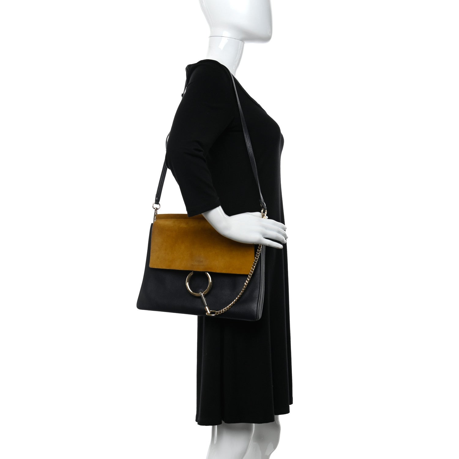 Chloe Suede Calfskin Medium Faye Shoulder Bag Full Blue Mustard 3 of 6