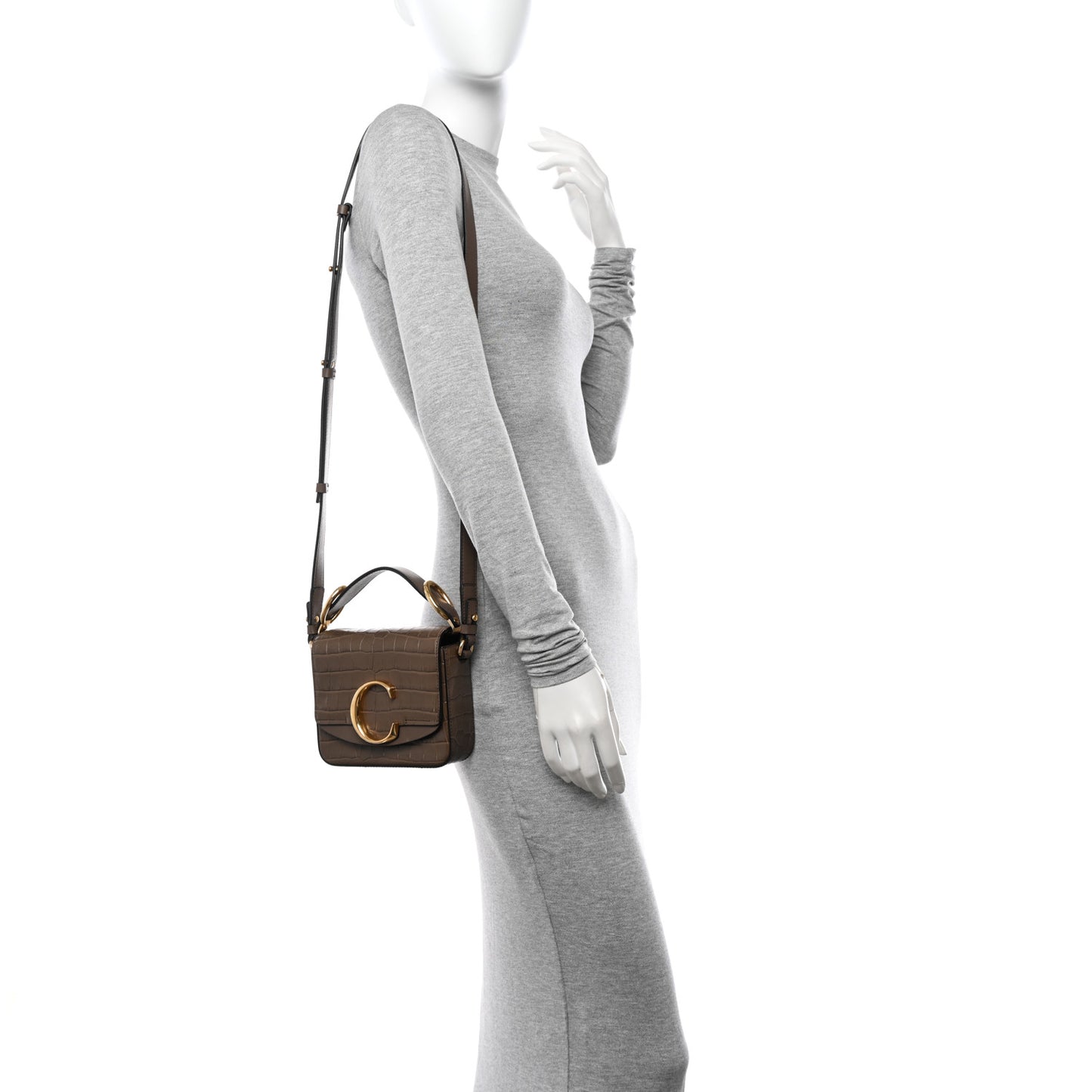 Calfskin Crocodile Embossed Mini C Bag