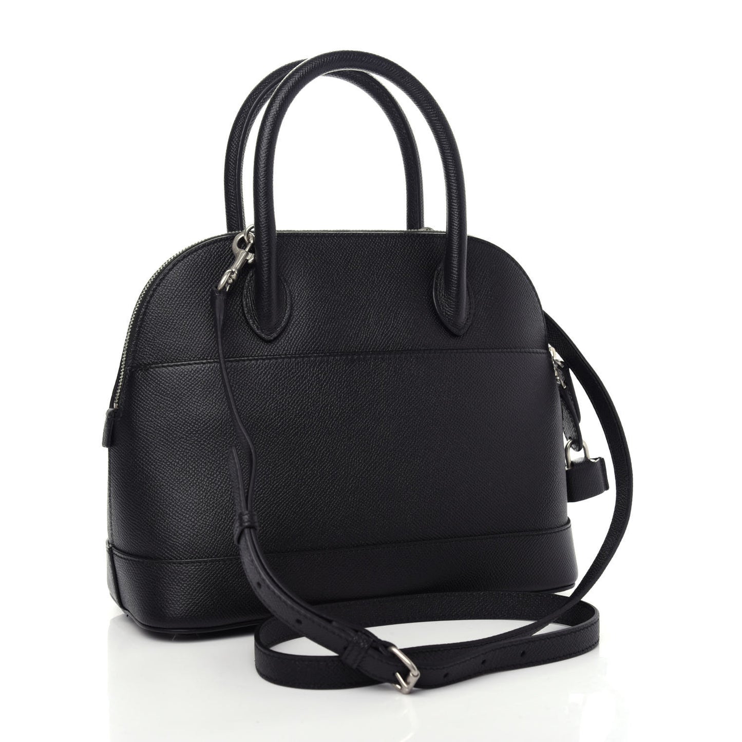 Signature Grained Calfskin Logo S Ville Top Handle Bag Black