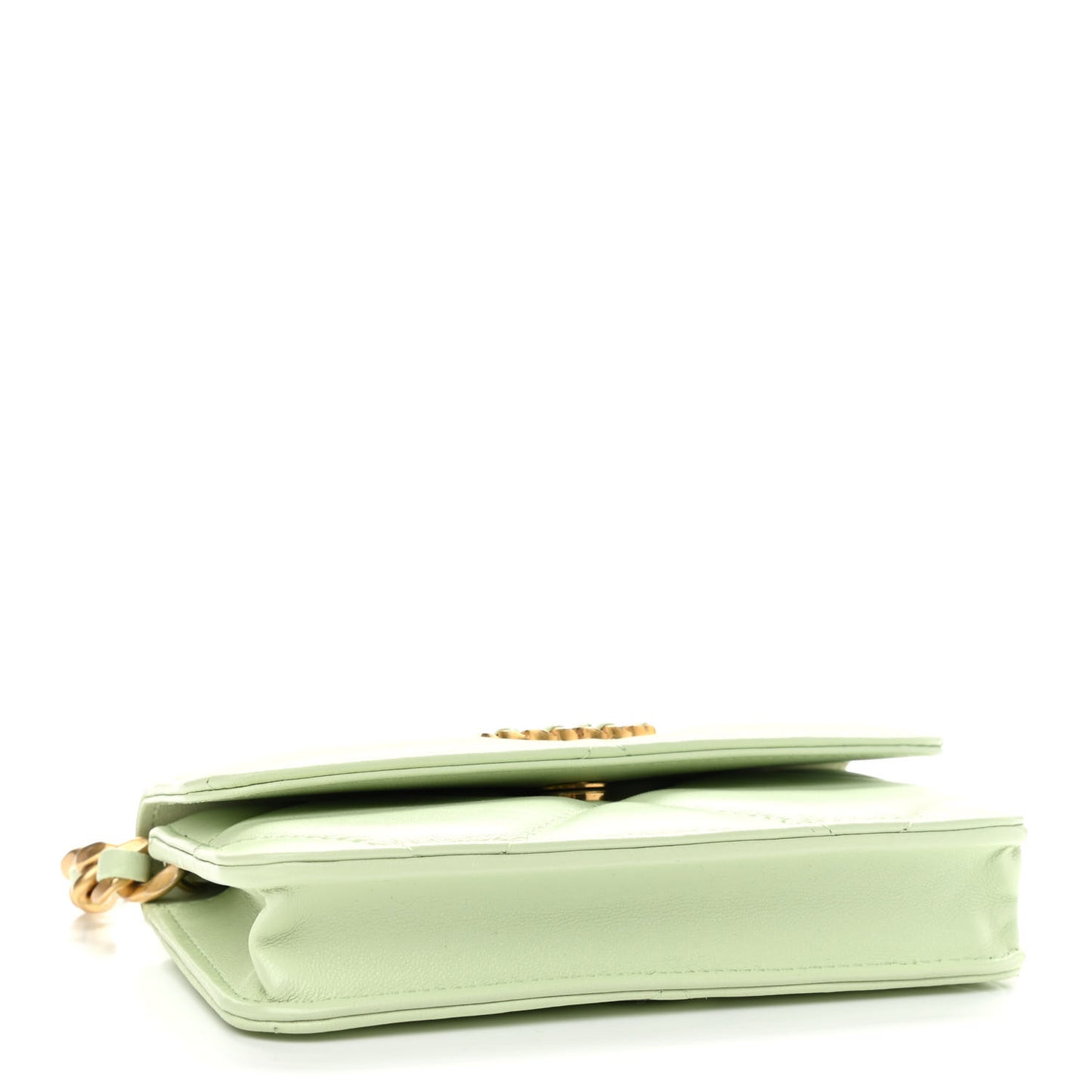 Lambskin Quilted Chanel 19 Clutch With Chain Light Green