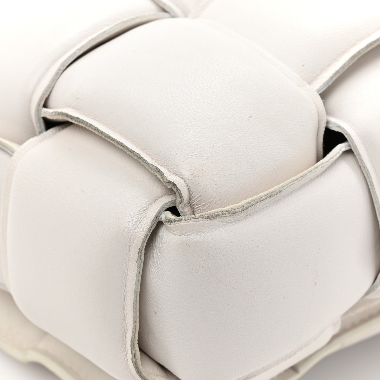 Lambskin Maxi Intreccio Padded Chain Cassette Crossbody Bag White