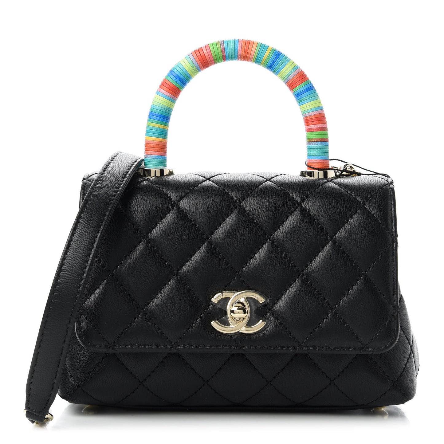 Goatskin Quilted Rainbow Extra Mini Coco Handle Flap Black