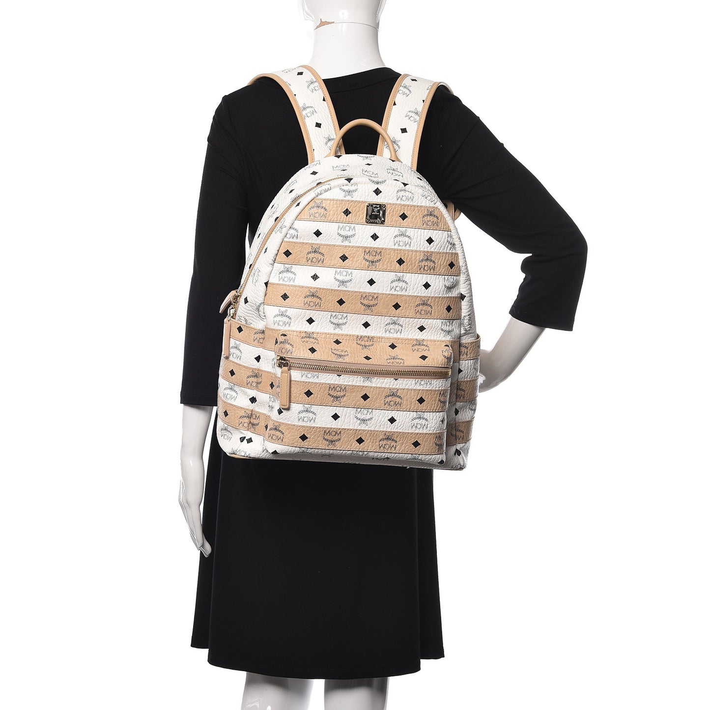 Metallic Visetos Striped Medium Stark Backpack White Beige