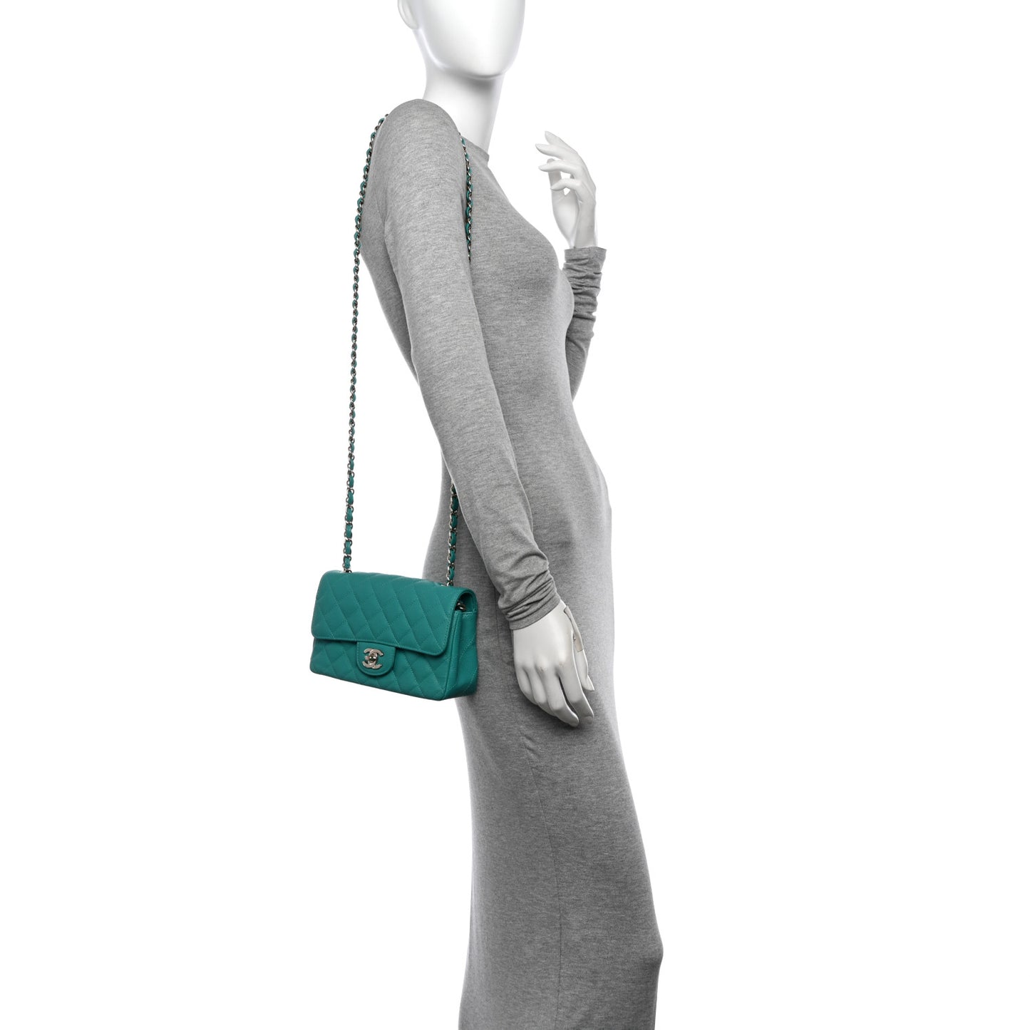 Caviar Quilted Mini Rectangular Flap Turquoise