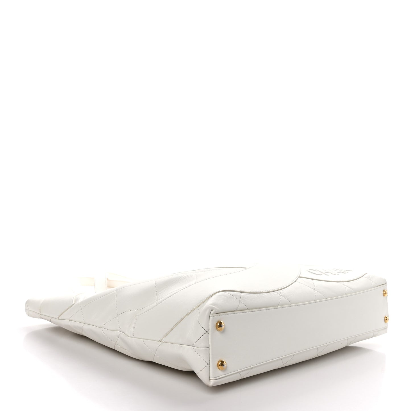 Calfskin Stitched CC Shopper Tote White