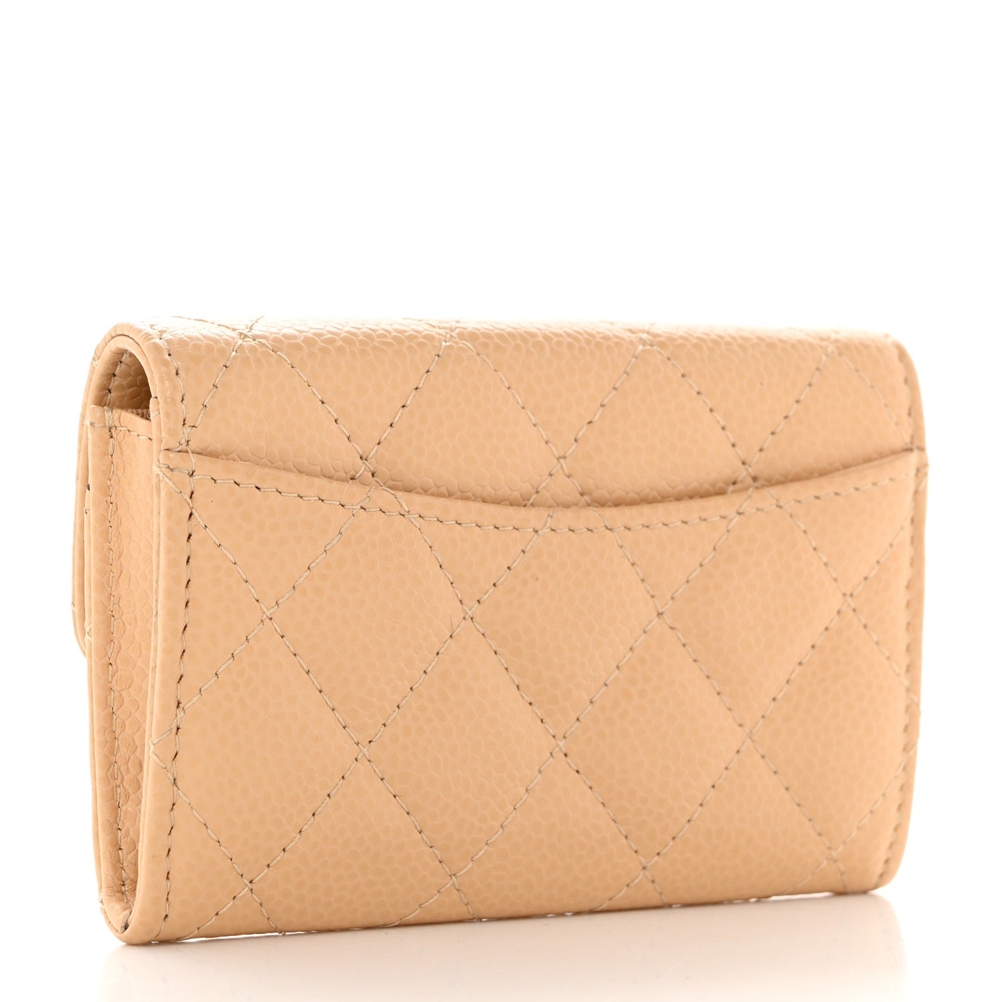 Caviar Quilted Flap Card Holder Wallet Beige
