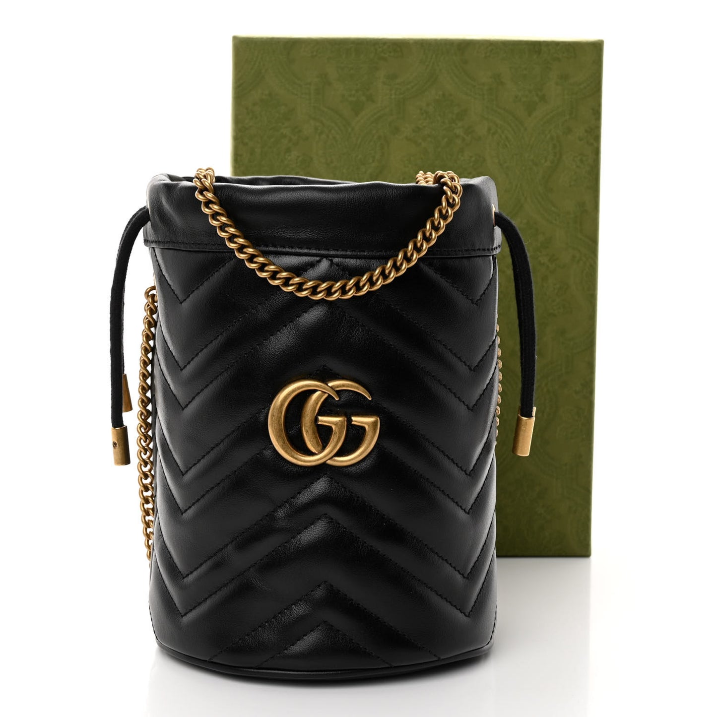 Calfskin Matelasse Mini GG Marmont 2.0 Bucket Bag Black