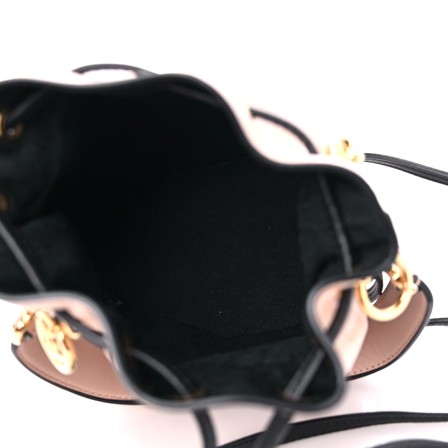 Vitello Fluffy Grace F is Fendi Logo Embossed Mini Mon Tresor Bucket Bag Rosa Quarzo Black