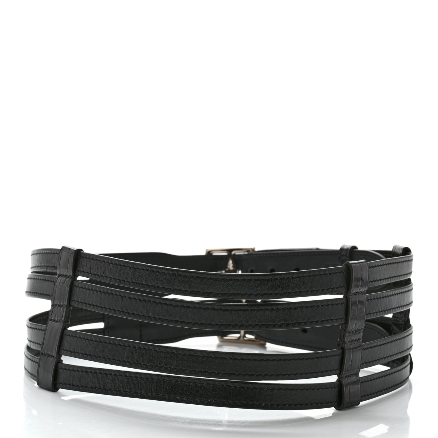 Shiny Alligator Double Strap Etriviere Belt Black