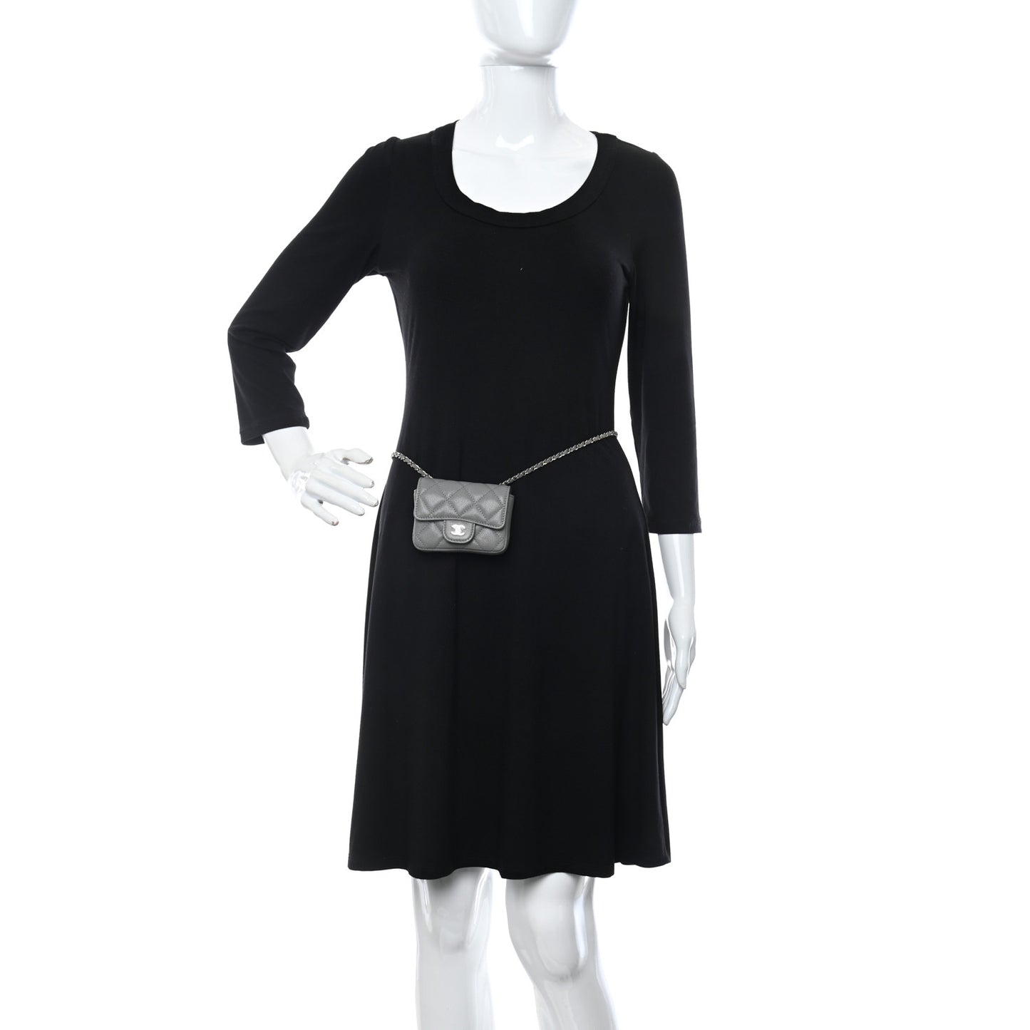 Caviar Quilted Mini Chain Belt Bag Grey