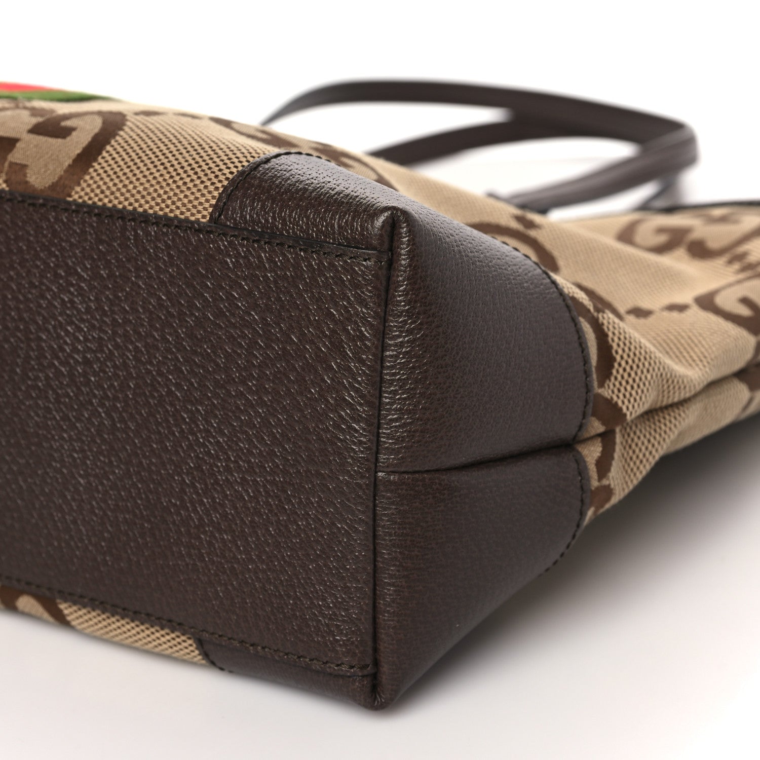 Gucci Monogram Jumbo GG Textured Dollar Calfskin Web Medium Ophidia Shopping Tote Camel Ebony 10 of 10