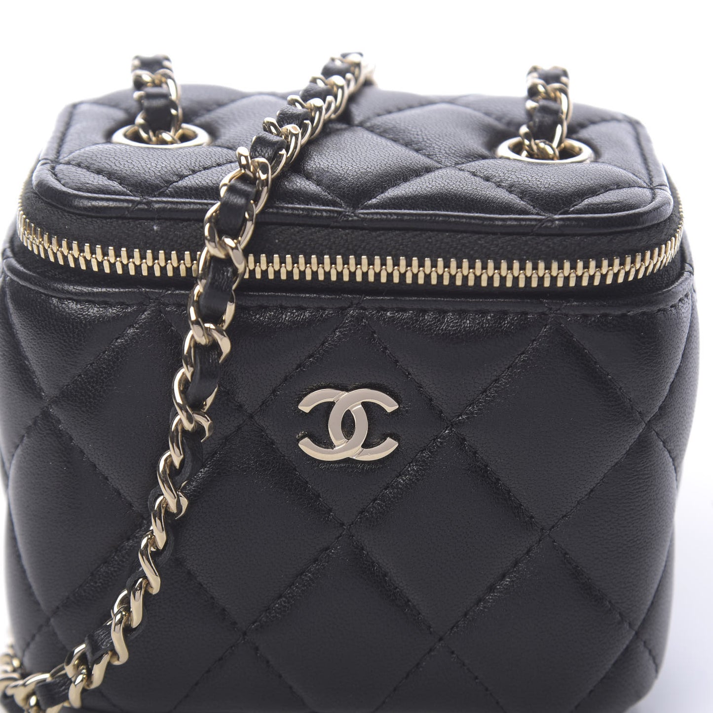 Lambskin Quilted Mini Vanity Case With Chain Black