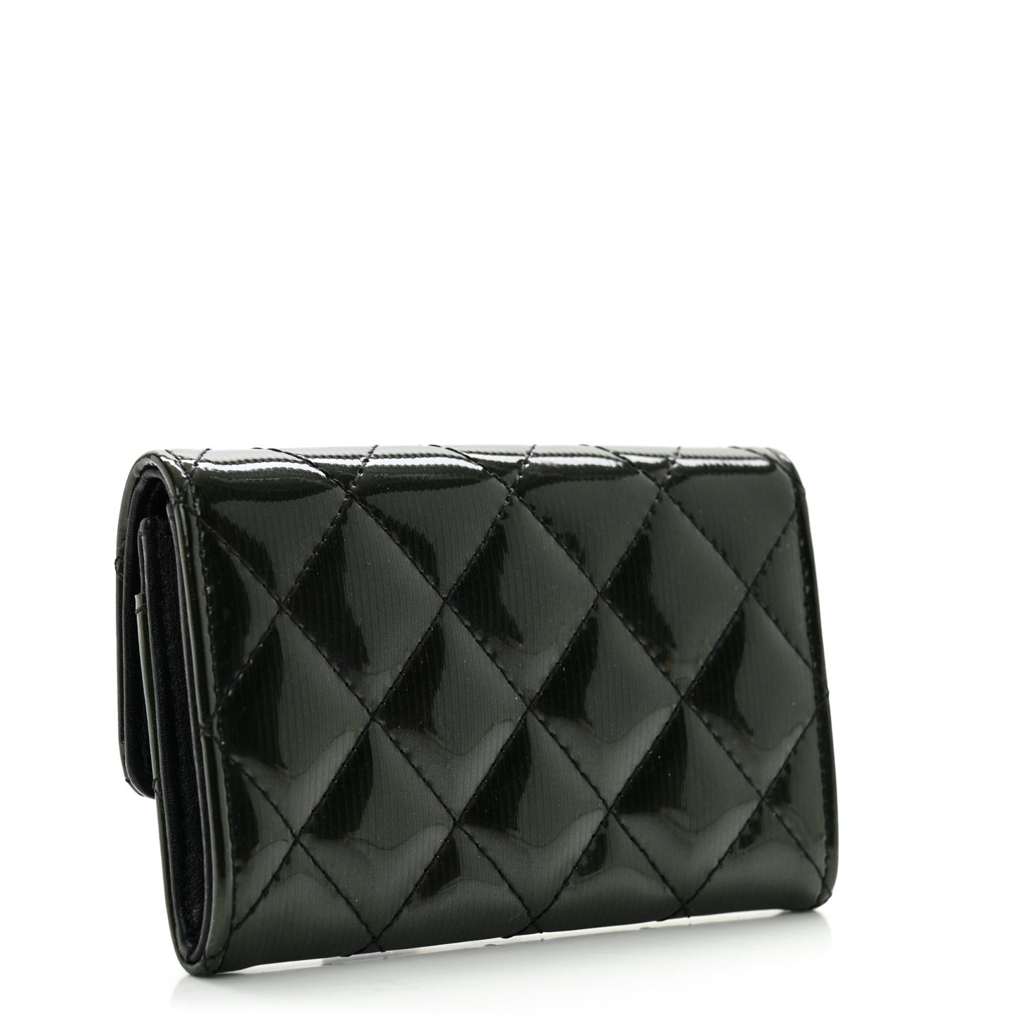 Striated Patent Quilted Card Holder Black