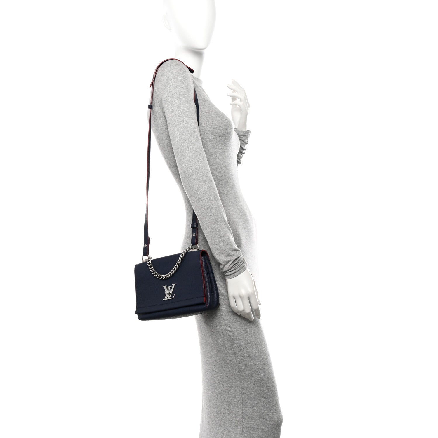 Louis Vuitton Calfskin Lockme II Chain Bag BB Marine Rouge 3 of 9