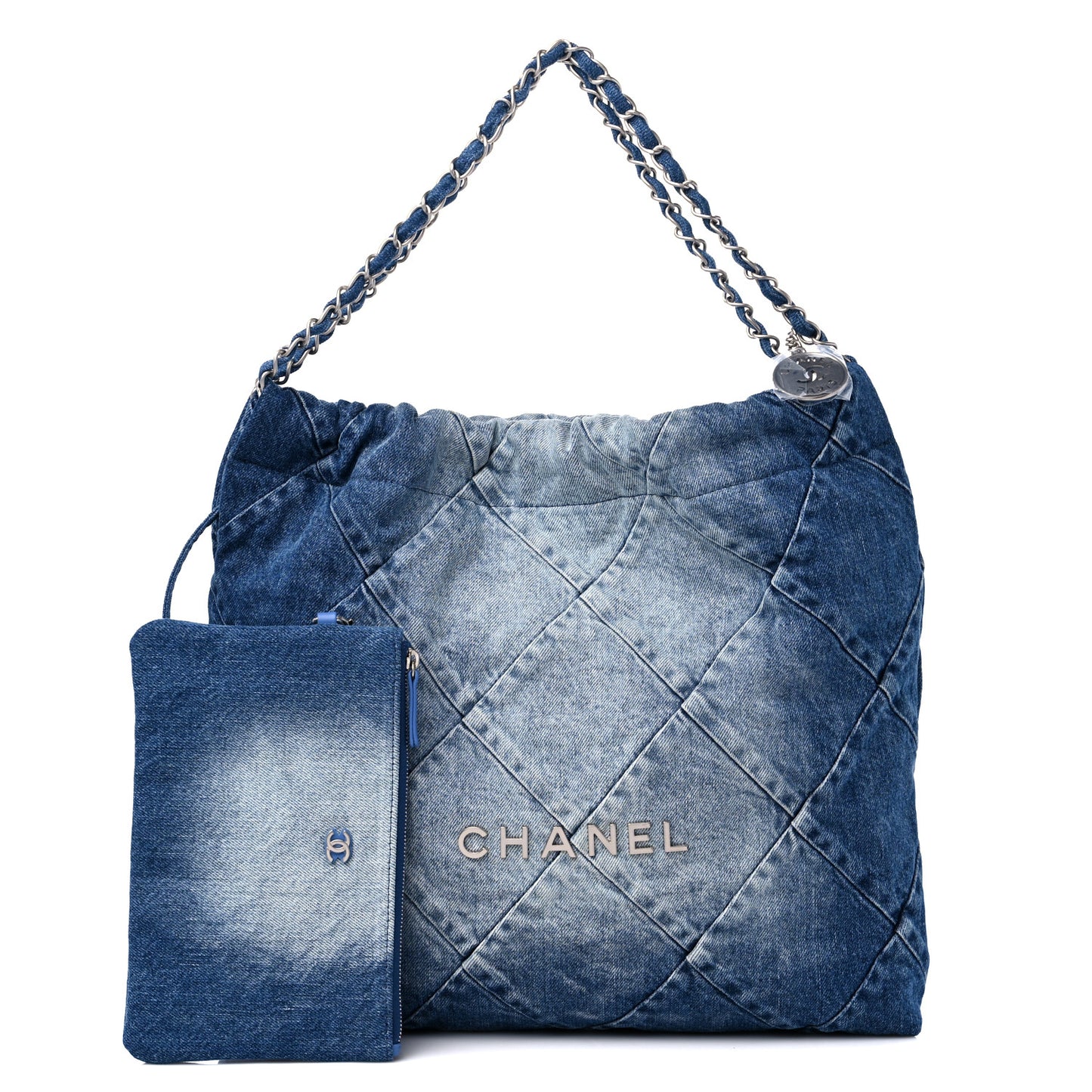 Denim Quilted Chanel 22 Blue