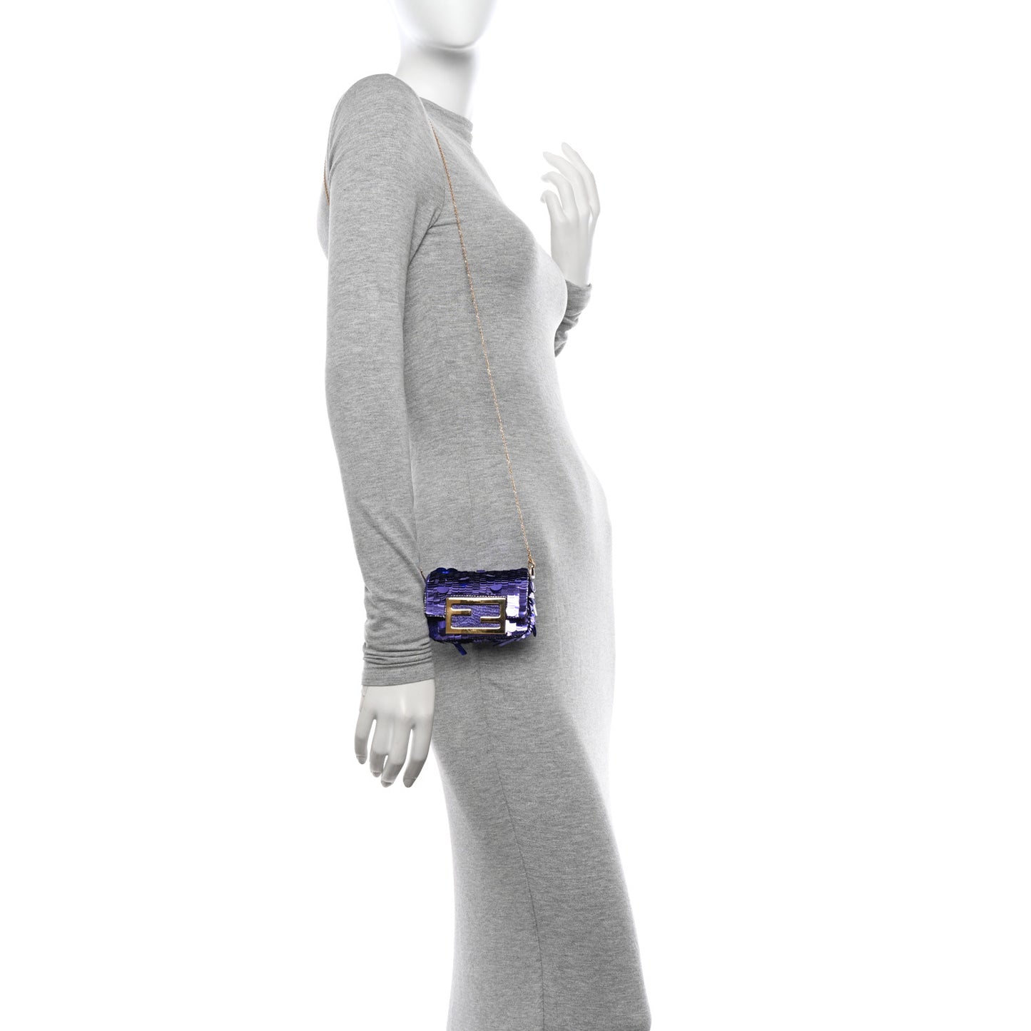 Sequin Paillettes Shiny Nappa Sex and the City Nano Maxi Buckle Baguette Charm Viola Purple
