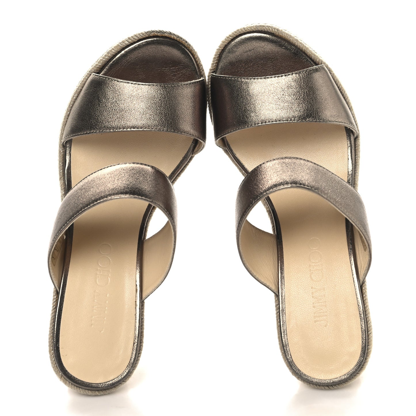 Metallic Calfskin Cork Wedge Sandals 36 Bronze