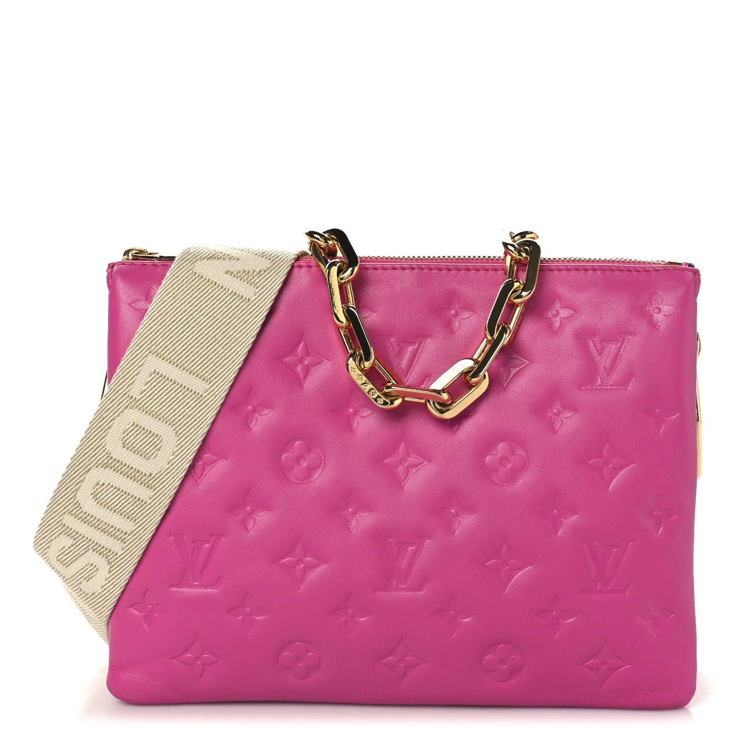 Lambskin Embossed Monogram Coussin PM Rose Bougainvillier Pink