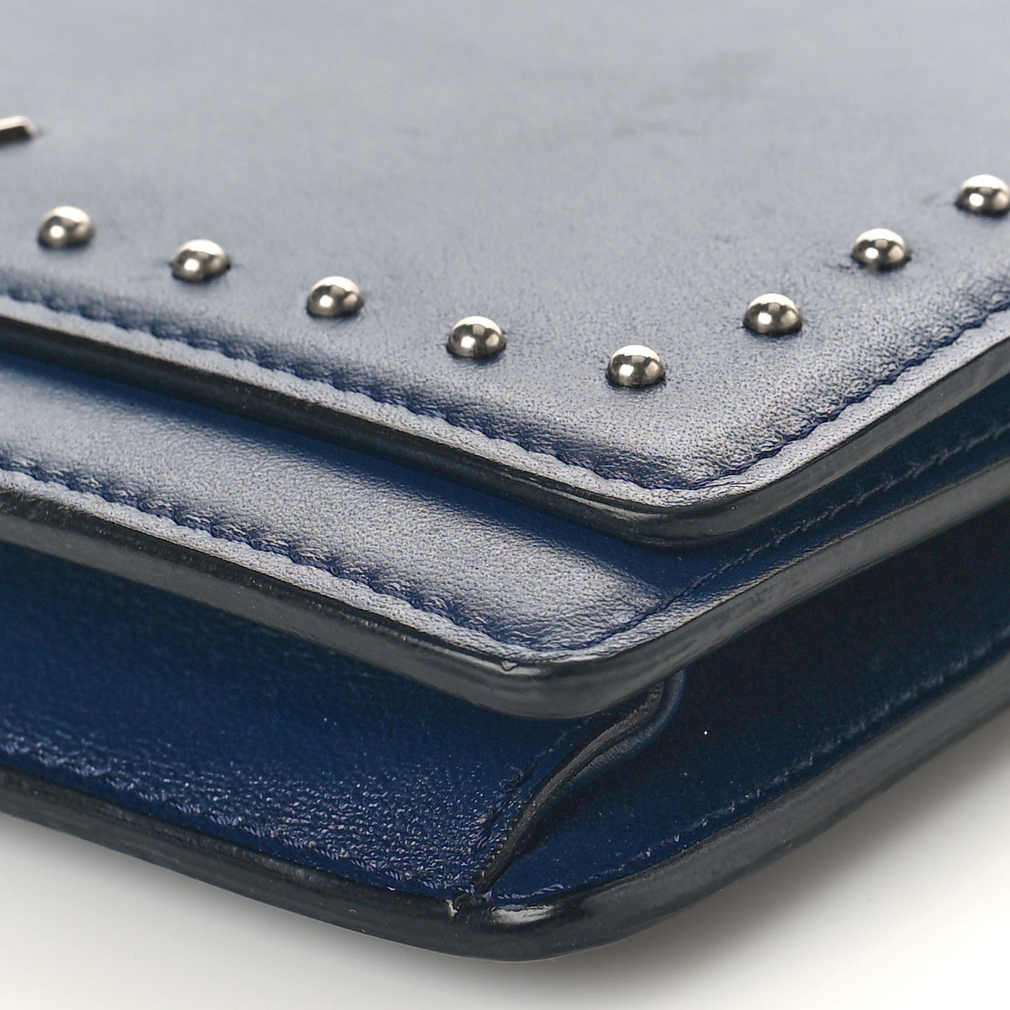 Calfskin Studded Pandora Chain Wallet Navy