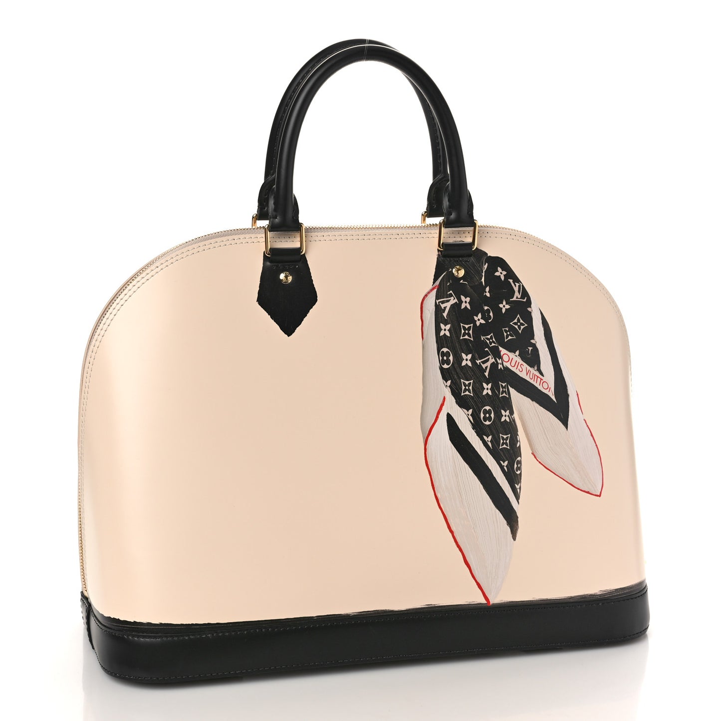 Calfskin Printed Alma GM Beige Black