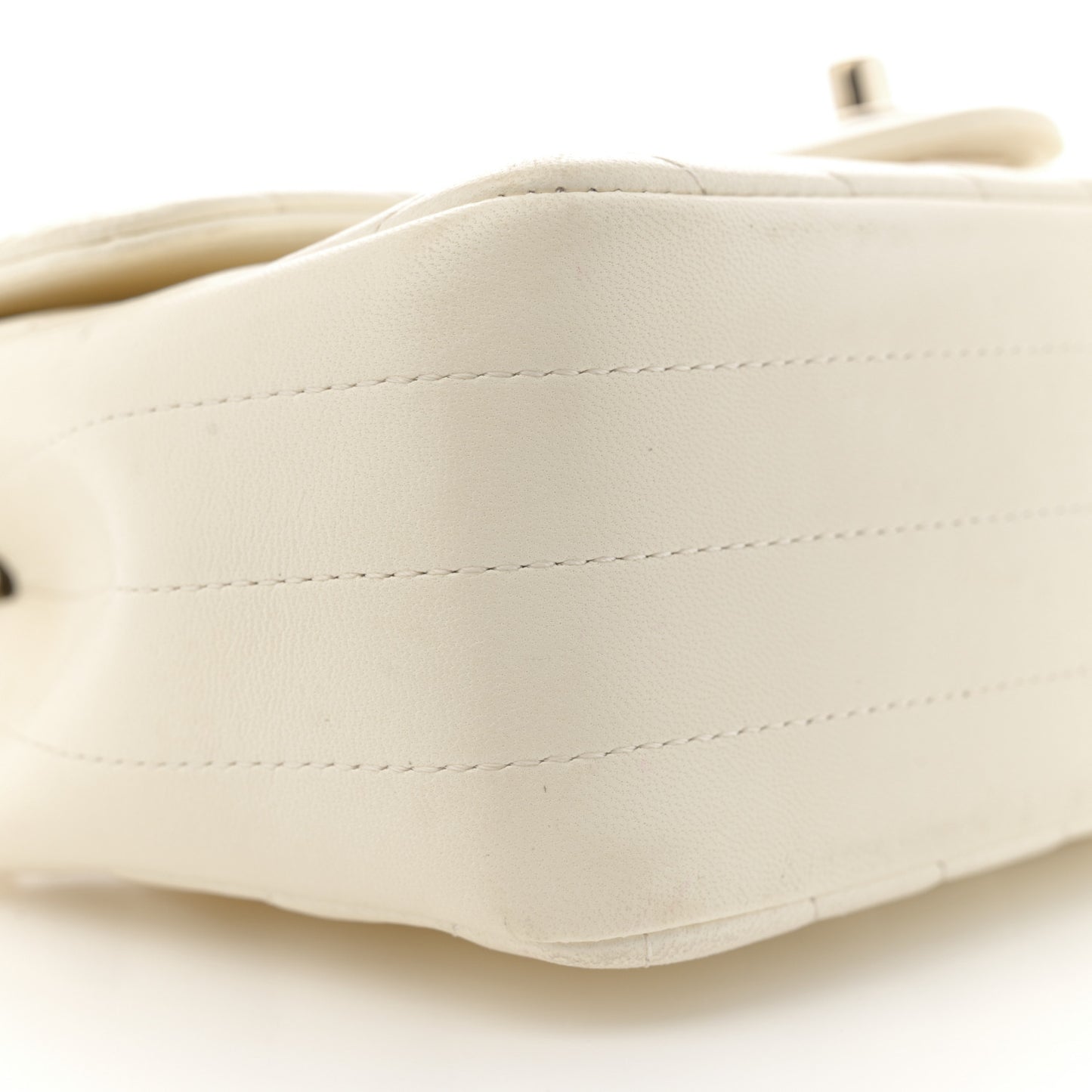 Lambskin Chevron Quilted Mini Rectangular Flap White