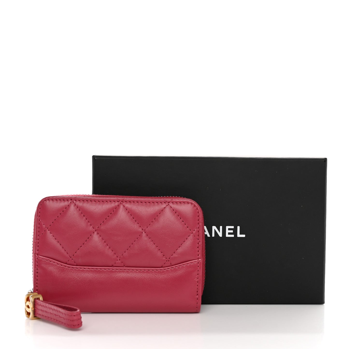 Aged Calfskin Quilted Gabrielle Zip Around Coin Purse Wallet Dark Pink