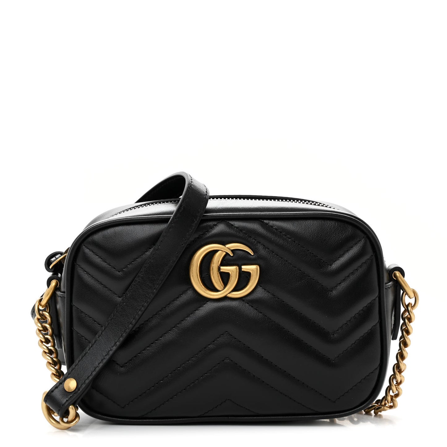 Calfskin Matelasse Mini GG Marmont Chain Shoulder Bag Black