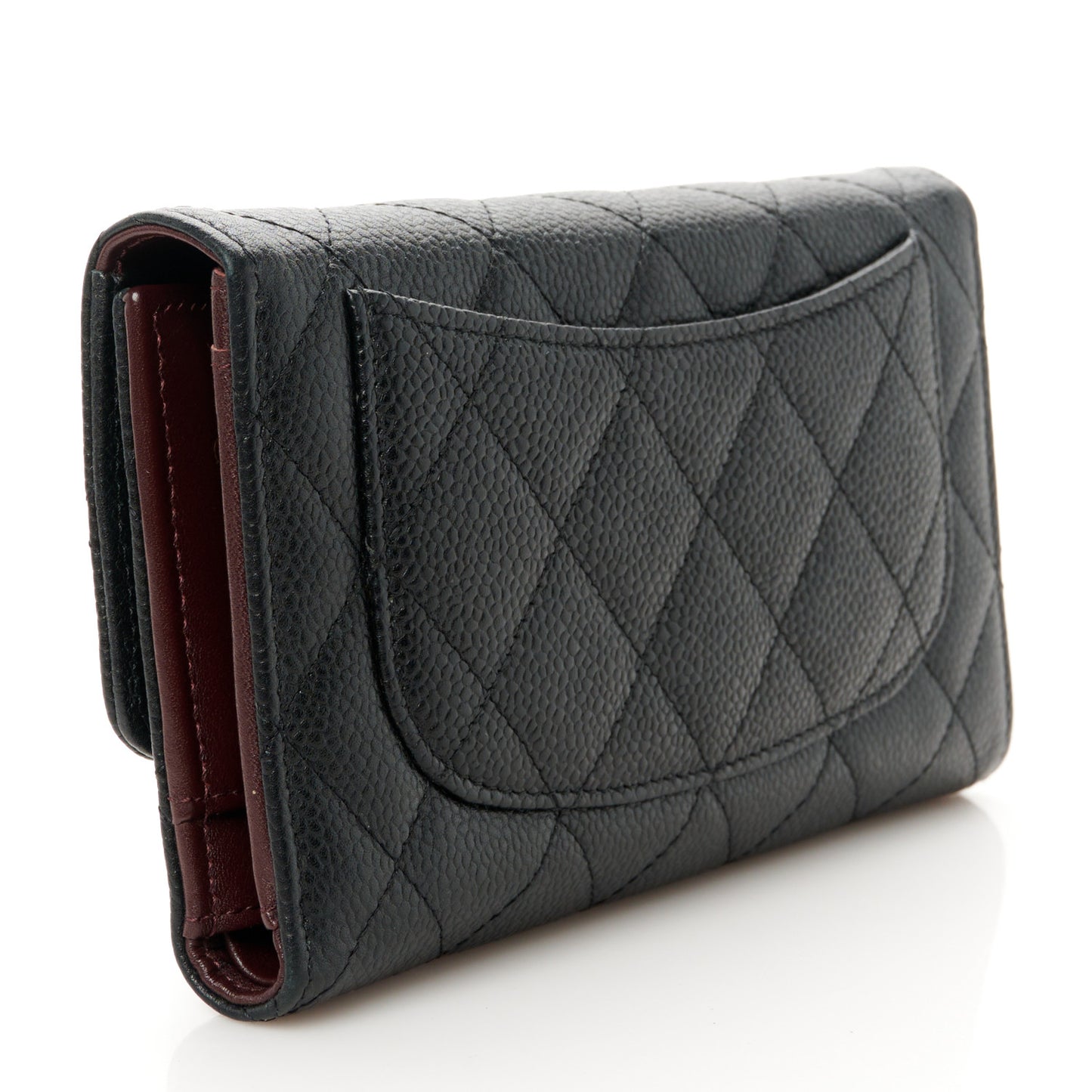 Caviar Quilted Long Flap Wallet Black