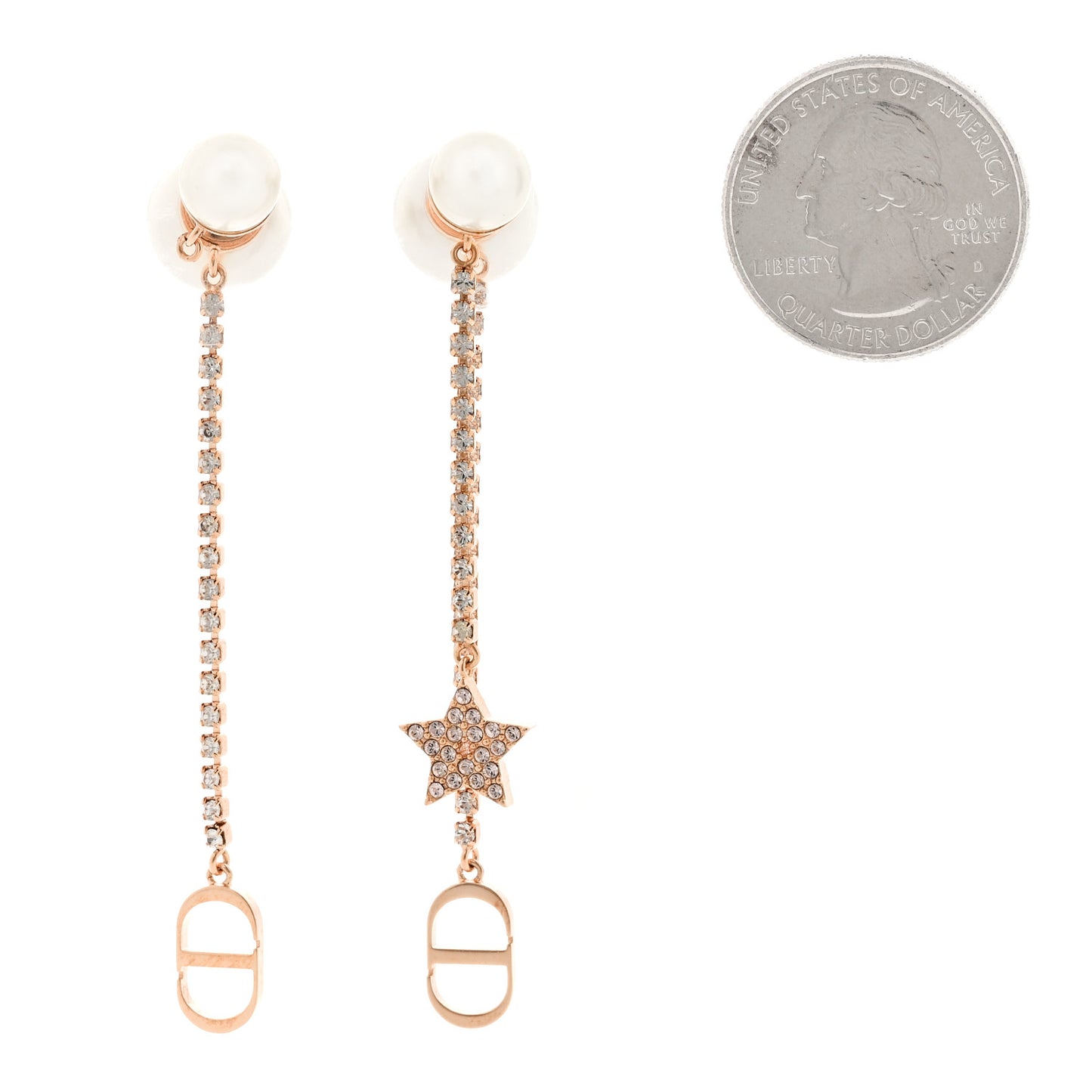 Pearl Crystal Star Tribale Dangle Chain Earrings Rose Gold