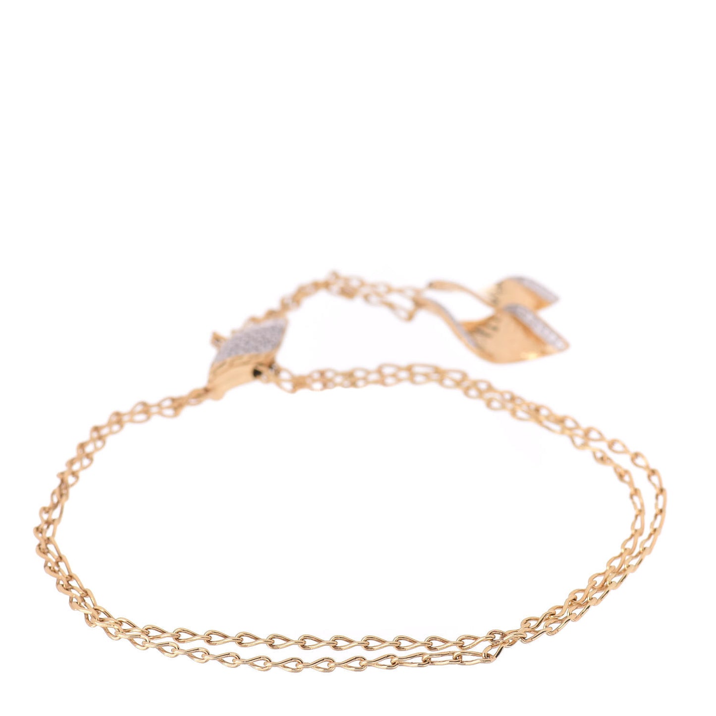 18K Yellow Gold Diamond Classic Chain Wave Hammered Pull Through Bracelet