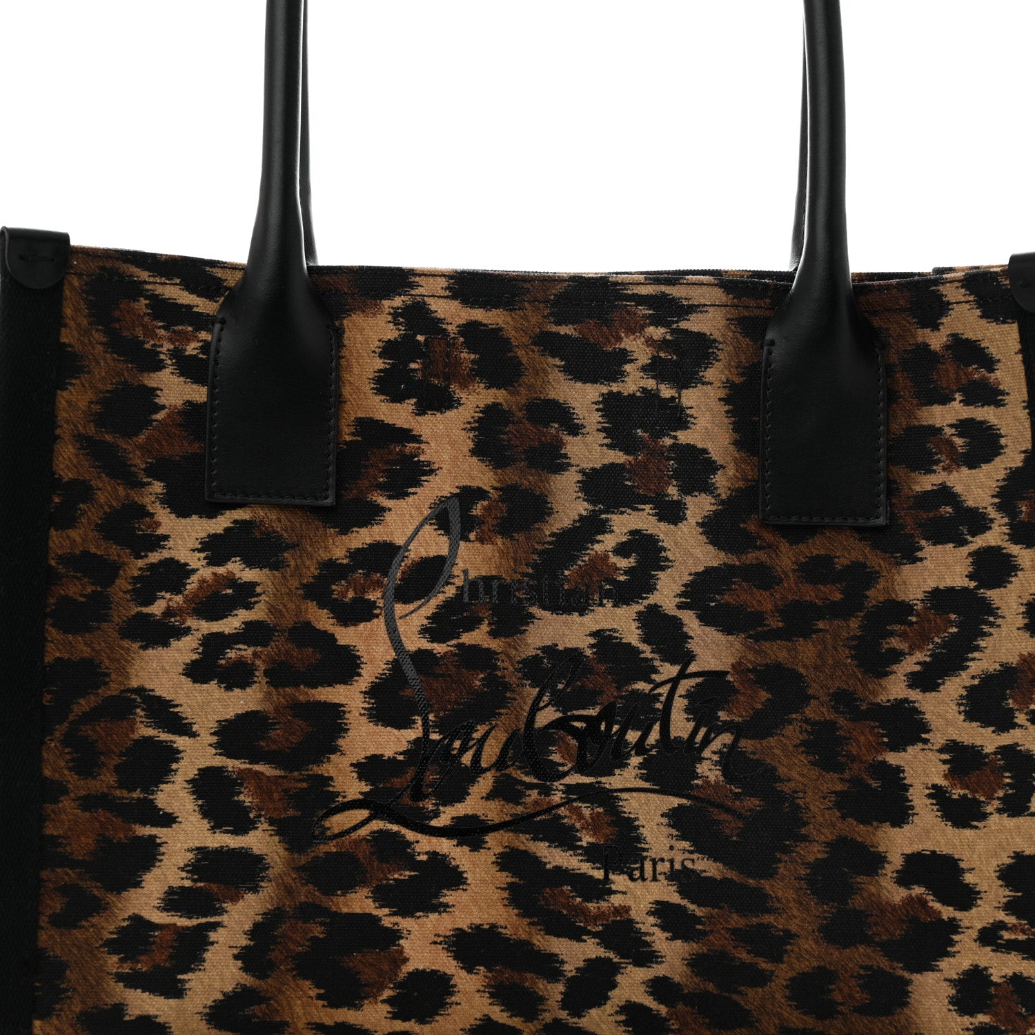 Christian Louboutin Canvas Calfskin Kitty Print Small Nastroloubi Tote Brown Black 7 of 9