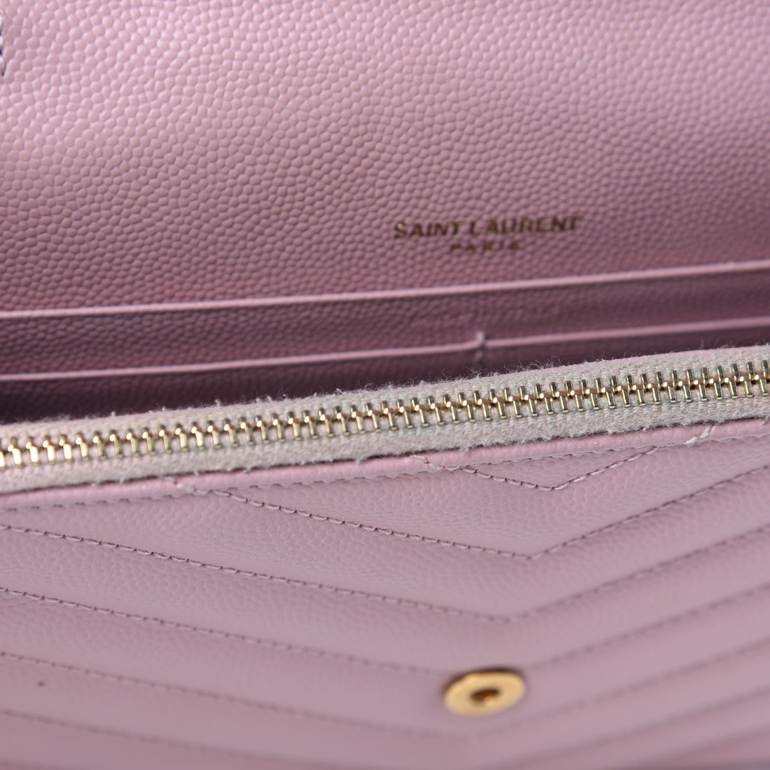 Saint Laurent Grain De Poudre Matelasse Chevron Monogram Envelope Chain Wallet Pale Pink 10 of 13