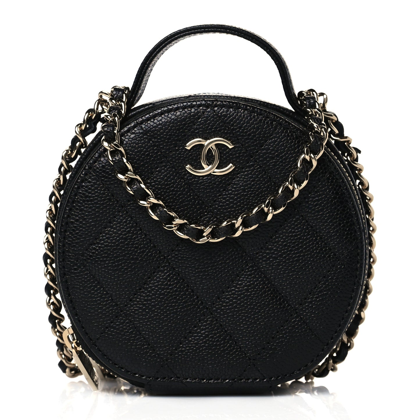 Caviar Quilted Round Handle With Care Vanity With Chain Black