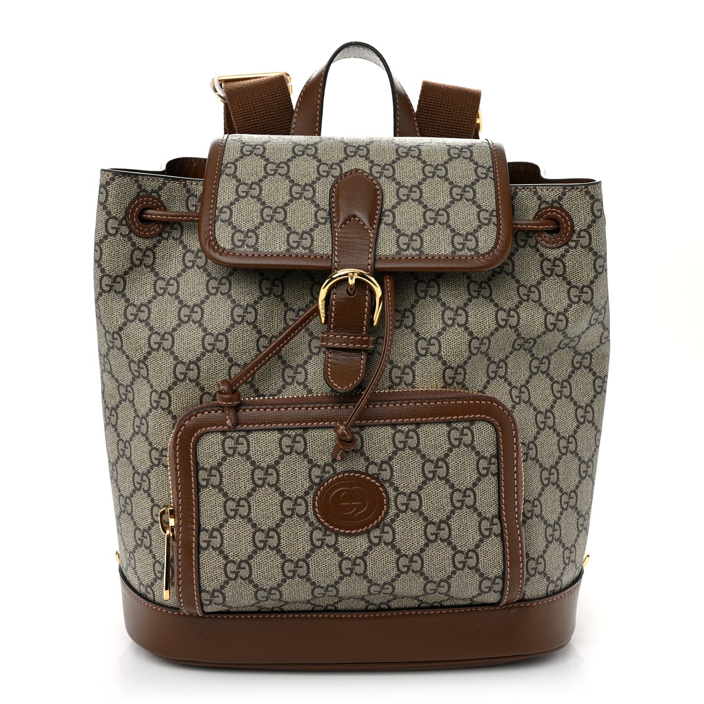 GG Supreme Monogram Azalea Calfskin Retro Interlocking G Buckle Backpack Beige Ebony Brown Sugar
