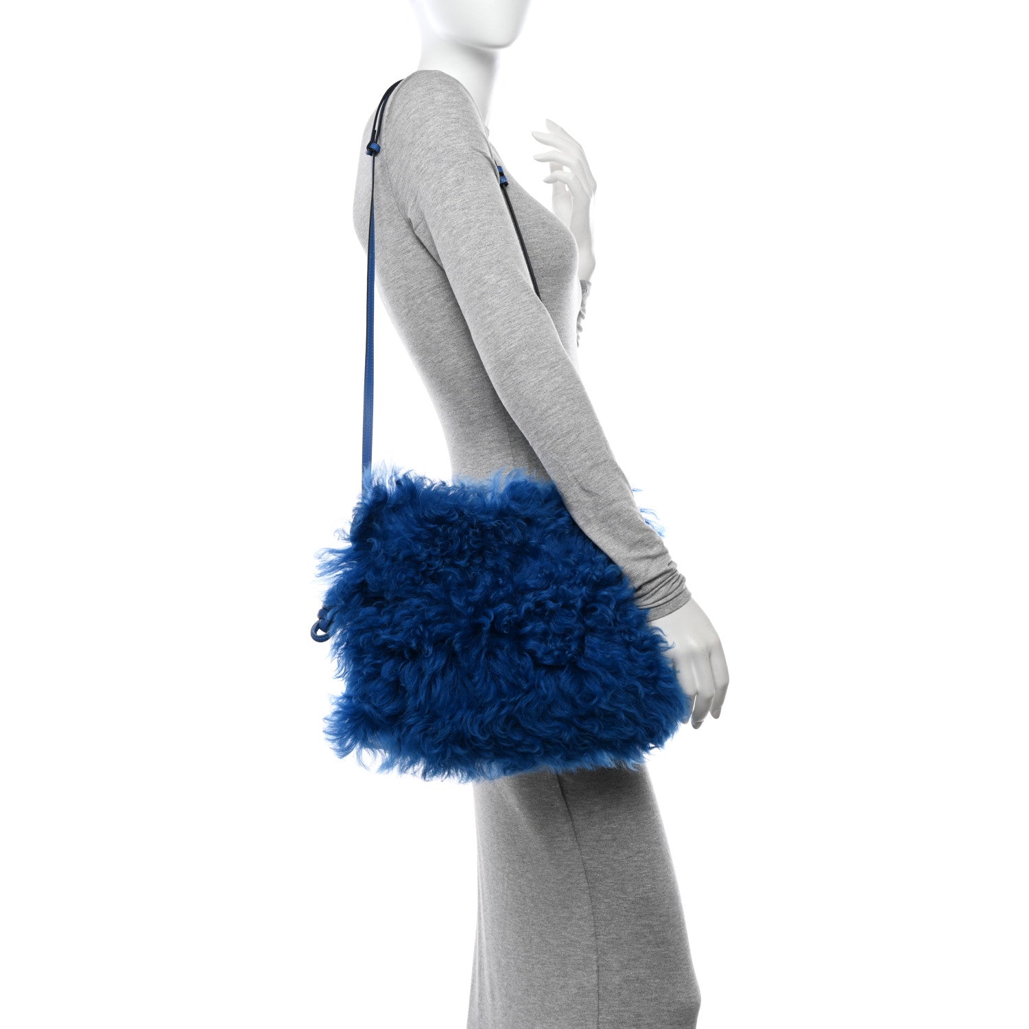 Loewe Nappa Shearling Flamenco Knot Clutch Blue 2 of 10