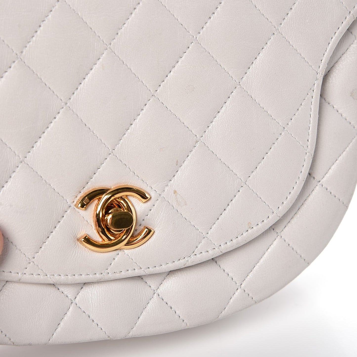 Lambskin Quilted Mini Half Moon Flap White