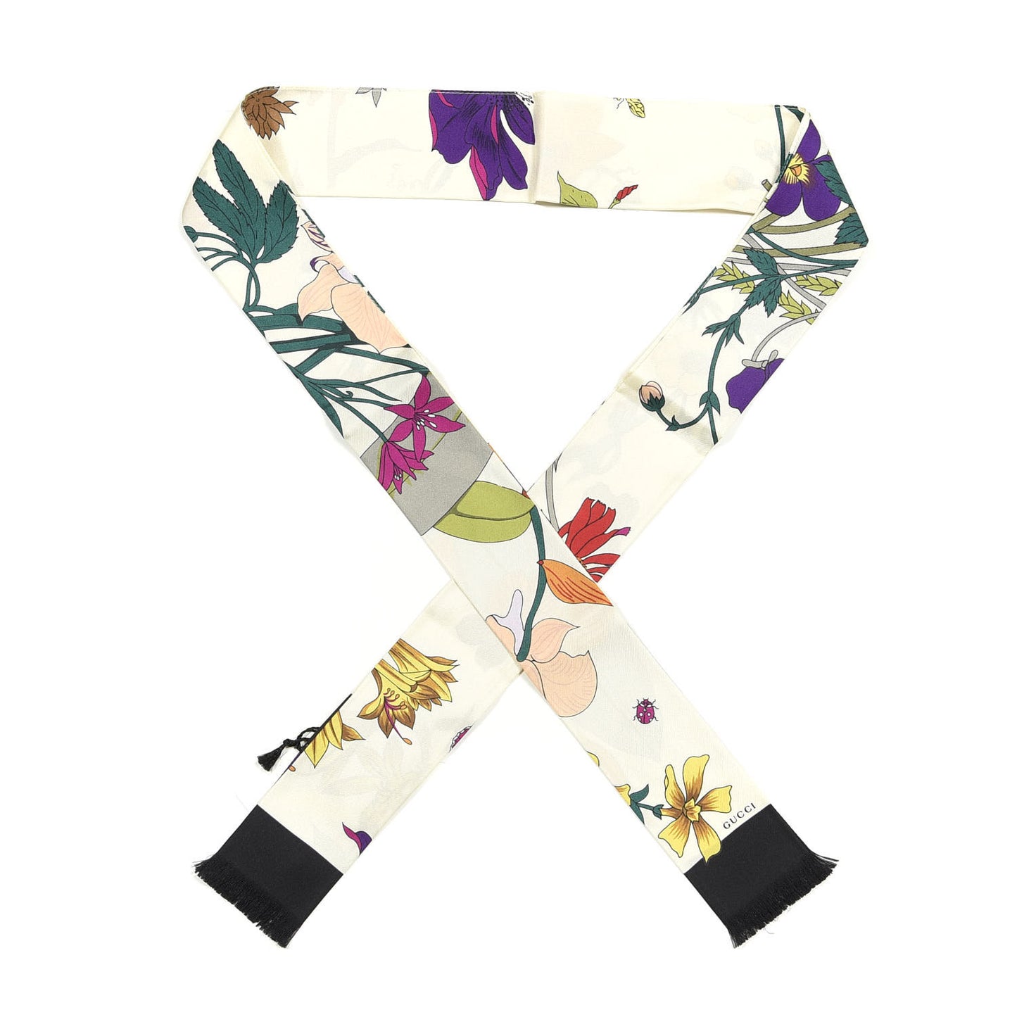 Silk Twill Flora Neck Bow White Multicolor