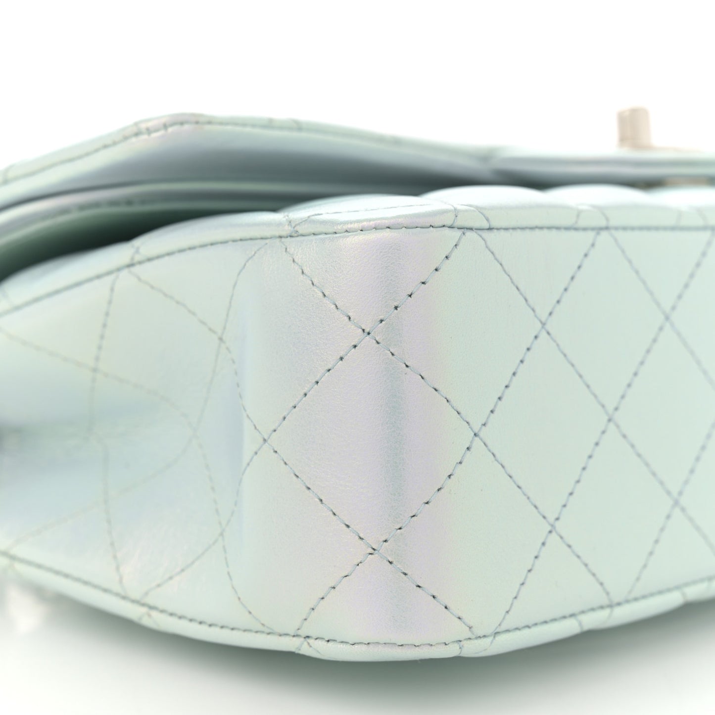 Iridescent Calfskin Quilted Medium Double Flap Light Blue