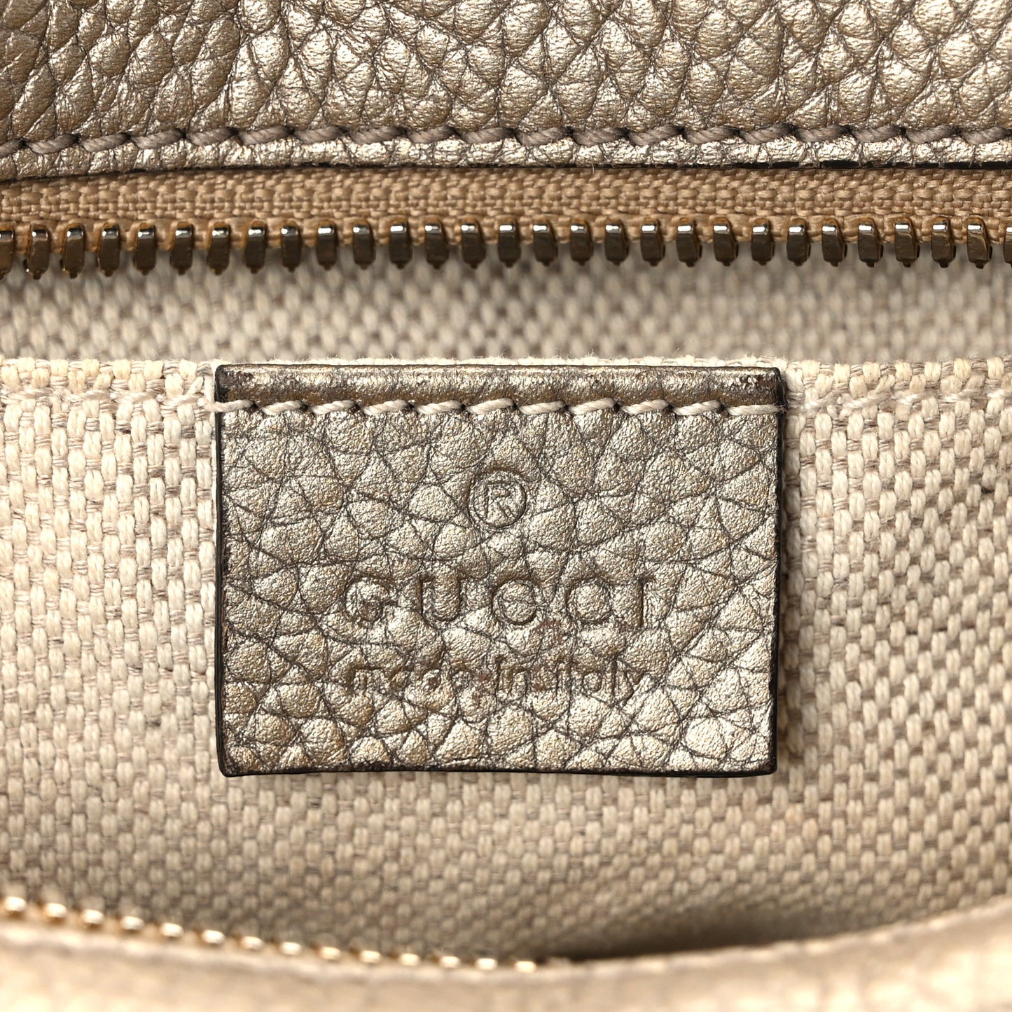 Metallic Pebbled Calfskin Small Soho Disco Bag Golden Beige