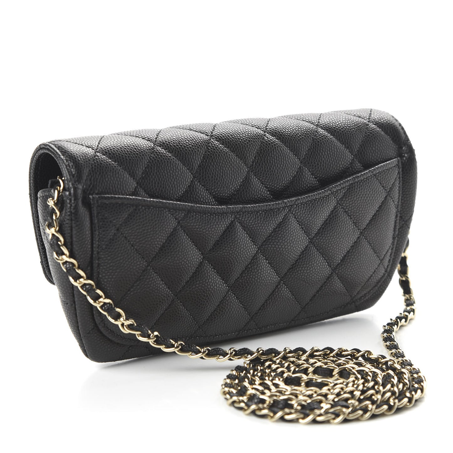 Caviar Quilted Glasses Case With Chain Black