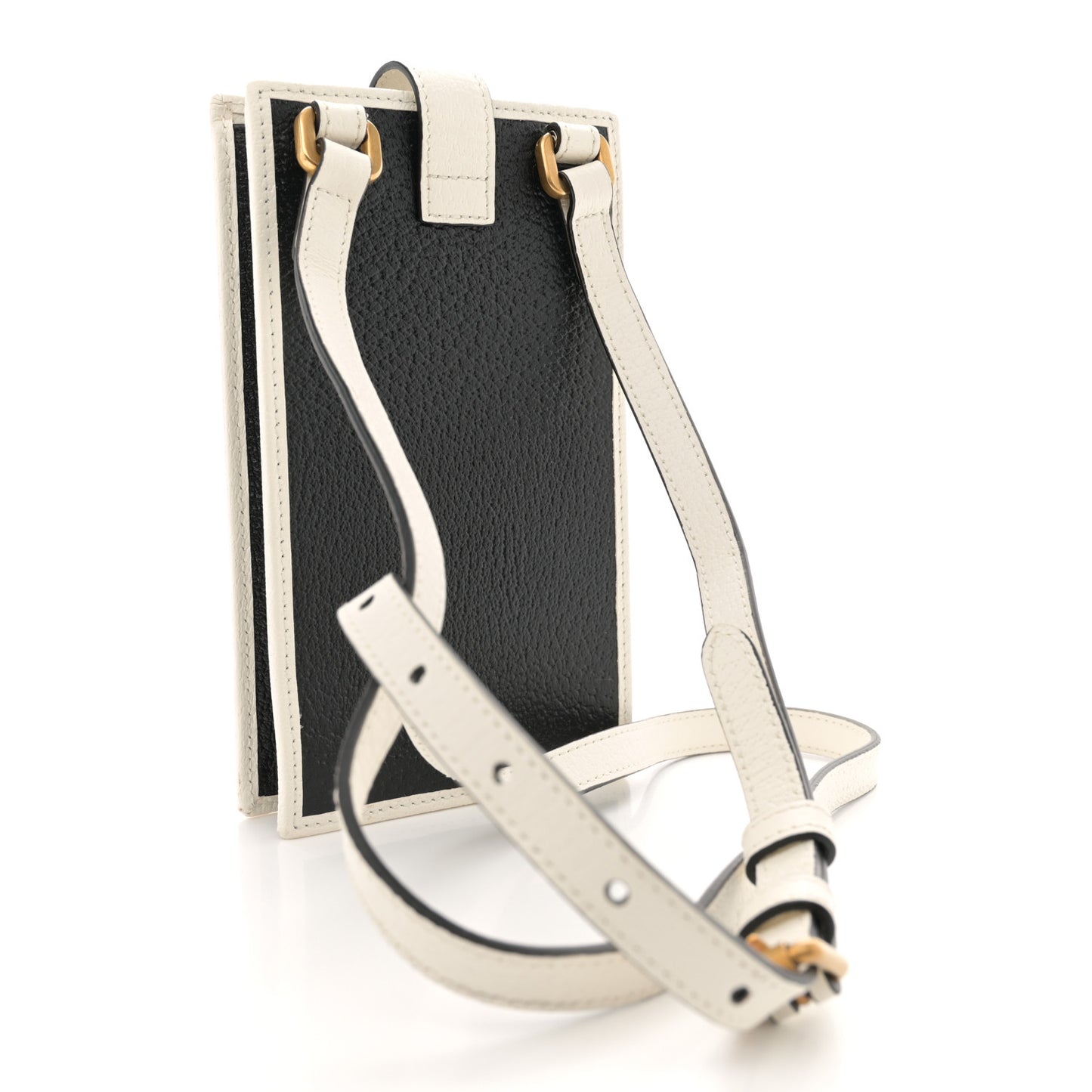 X ADIDAS Textured Dollar Calfskin Trefoil Embossed Phone Crossbody Bag Black Off White