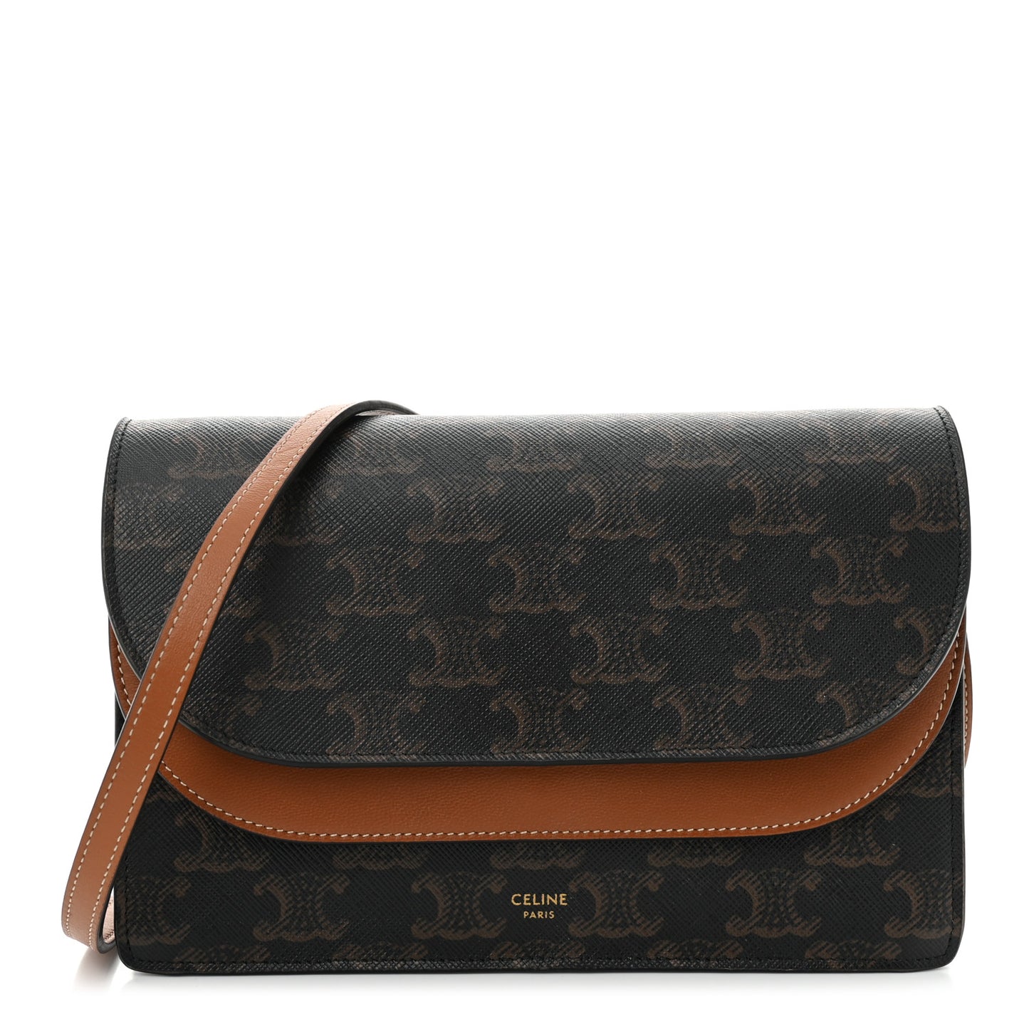 Triomphe Canvas Lambskin Wallet On Strap Tan