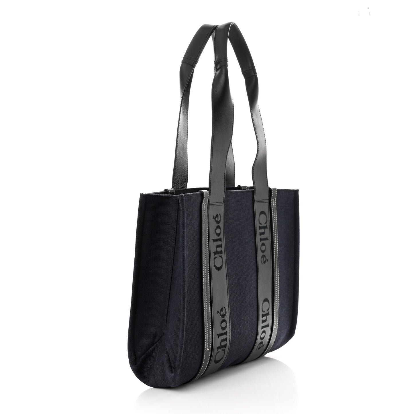 Calfskin Linen Medium Woody Tote Deep Denim
