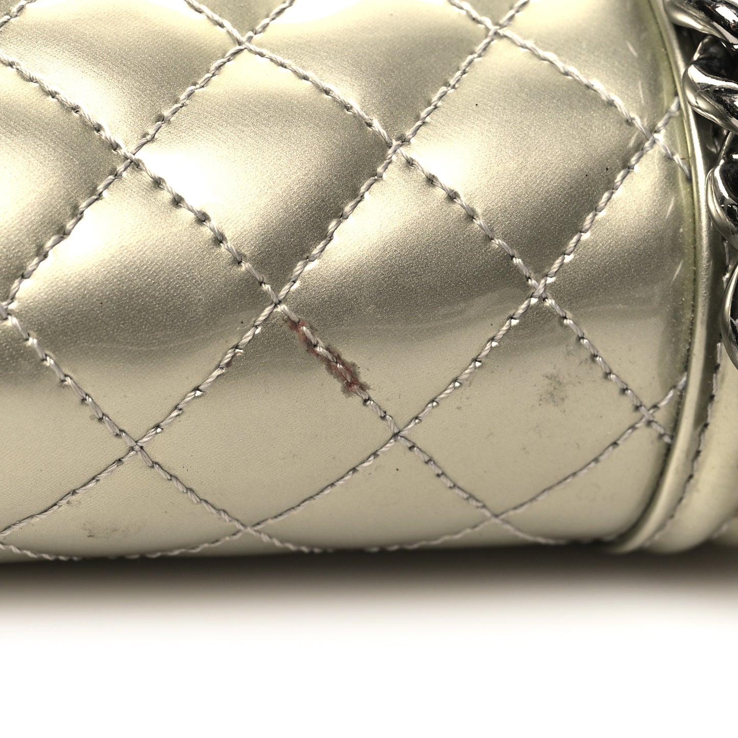 Metallic Patent Calfskin Quilted Small Boy Flap Silver