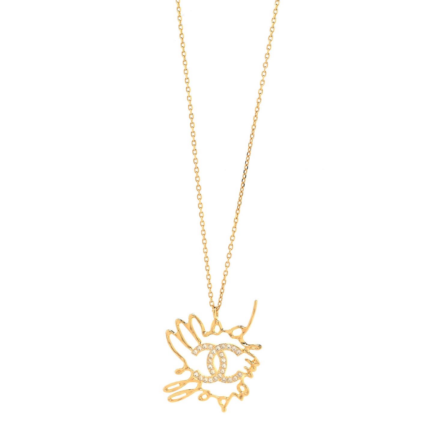 Metal Diamantes CC Pendant Necklace Gold