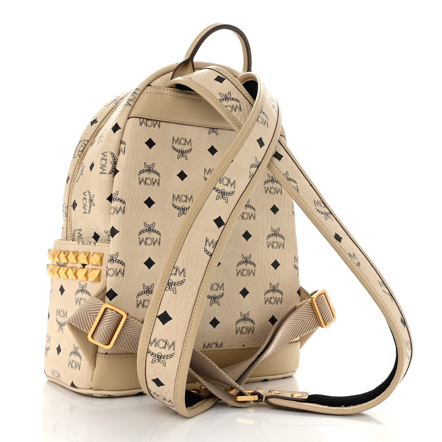 MCM Visetos Small Side Stud Stark Backpack Beige 2 of 11