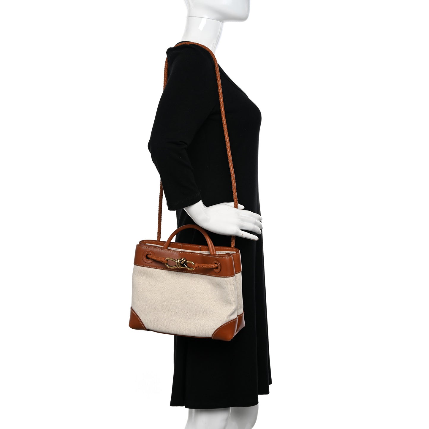 Washed Canvas Calfskin Small Andiamo Shoulder Bag Natural Light Wood