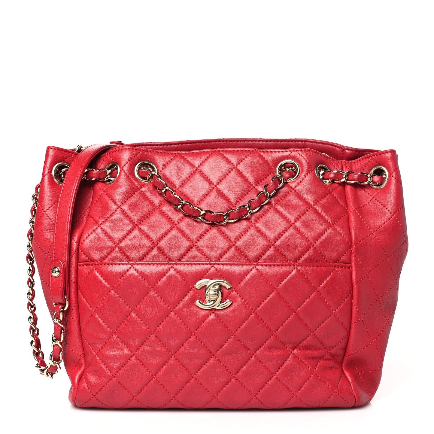 Lambskin Quilted Small Drawstring Shoulder Bag Dark Pink