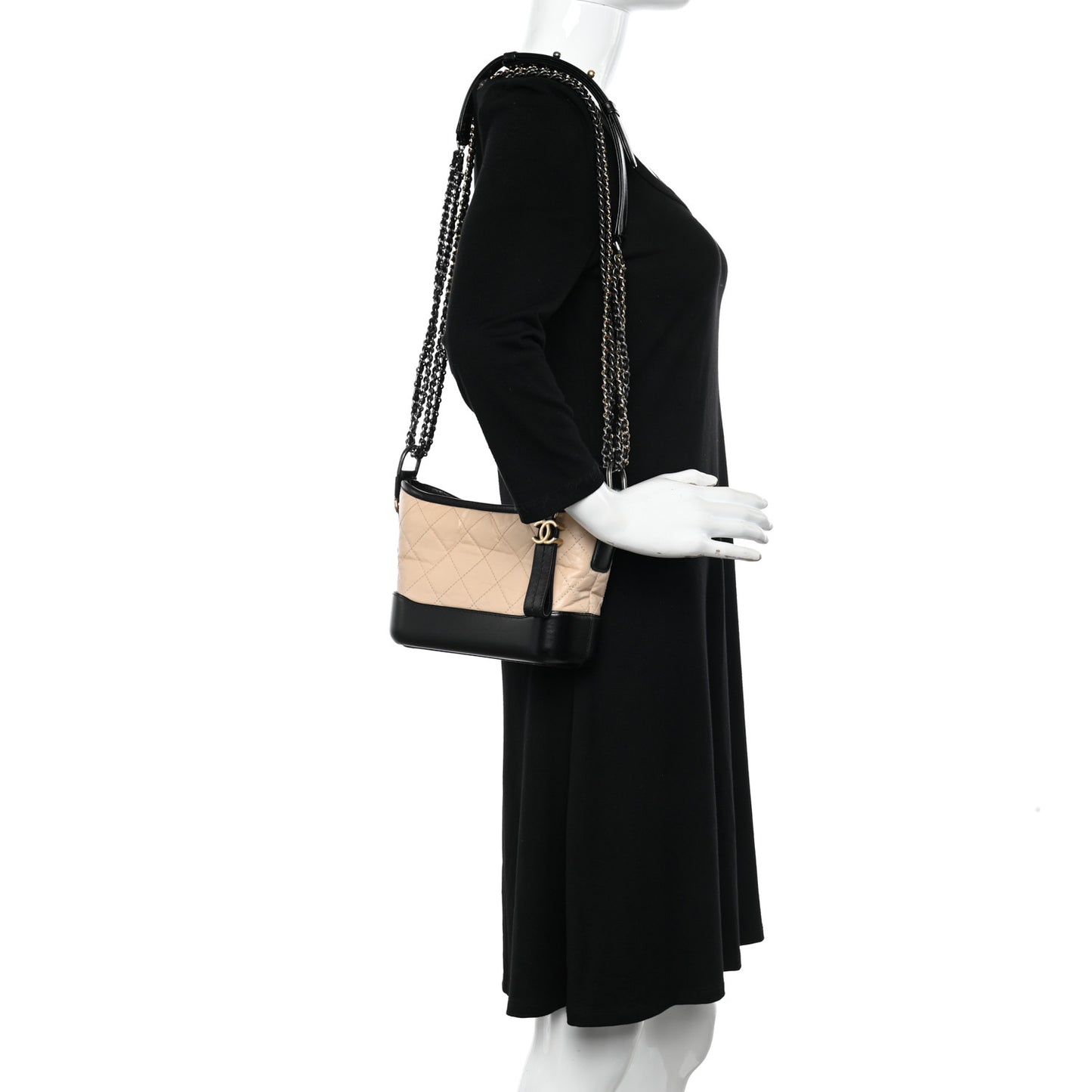Aged Calfskin Quilted Small Gabrielle Hobo Beige Black